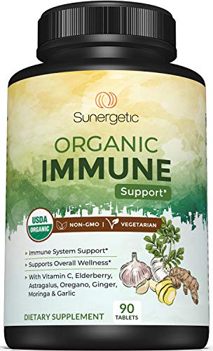 USDA Organic Immune Support Supplement Organic Immune Health Supplement with Vitamin C Elderberry Astragalus Oregano Ginger Moringa Garlic Organic Immune System Support 90 Immune Tablets